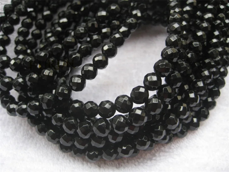 Natural black agate Faceted Round Gemstone Beads 6MM 8MM onyx  Loose Beads for Jewelry making Beads Supplier