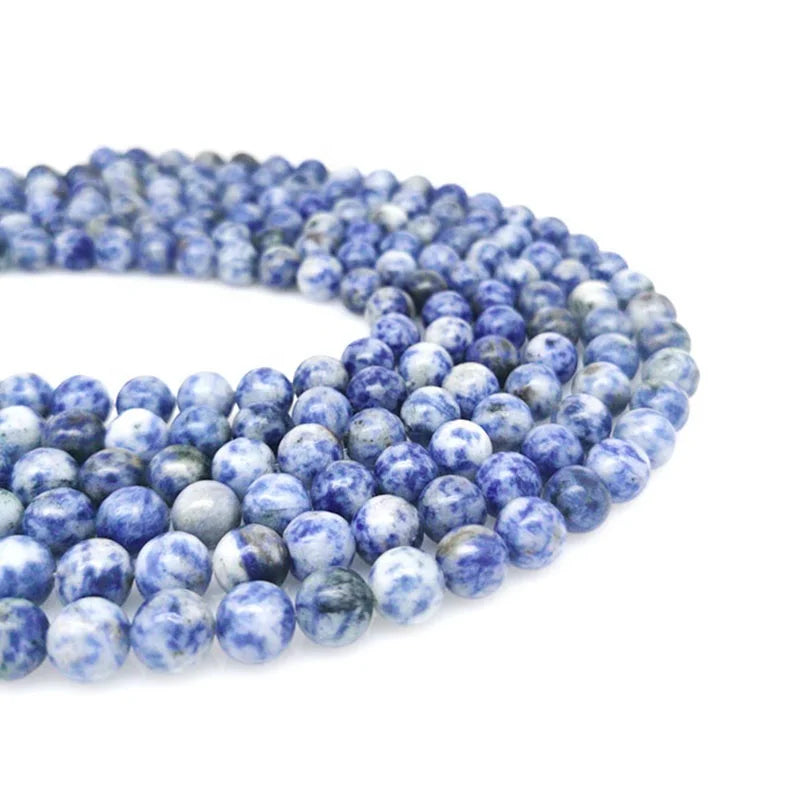 Natural Blue Dalmatian Jasper Beads and  Blue Spot Loose Stone Beads for diy Jewelry Making Round