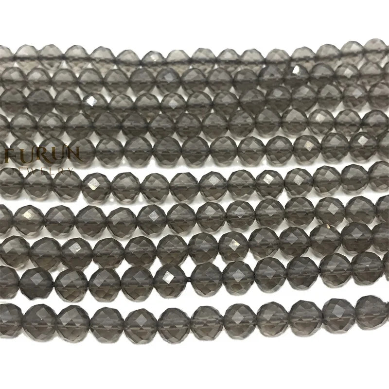 Natural smoky quartz Faceted Round Beads 6MM 8MM Gemstone  Loose Beads for Jewelry making Beads Supplier