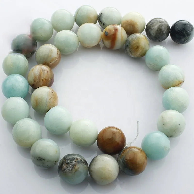 Natural Gemstone Beads  Round Smooth Amazonite Stone Loose Beads For Jewelry Making