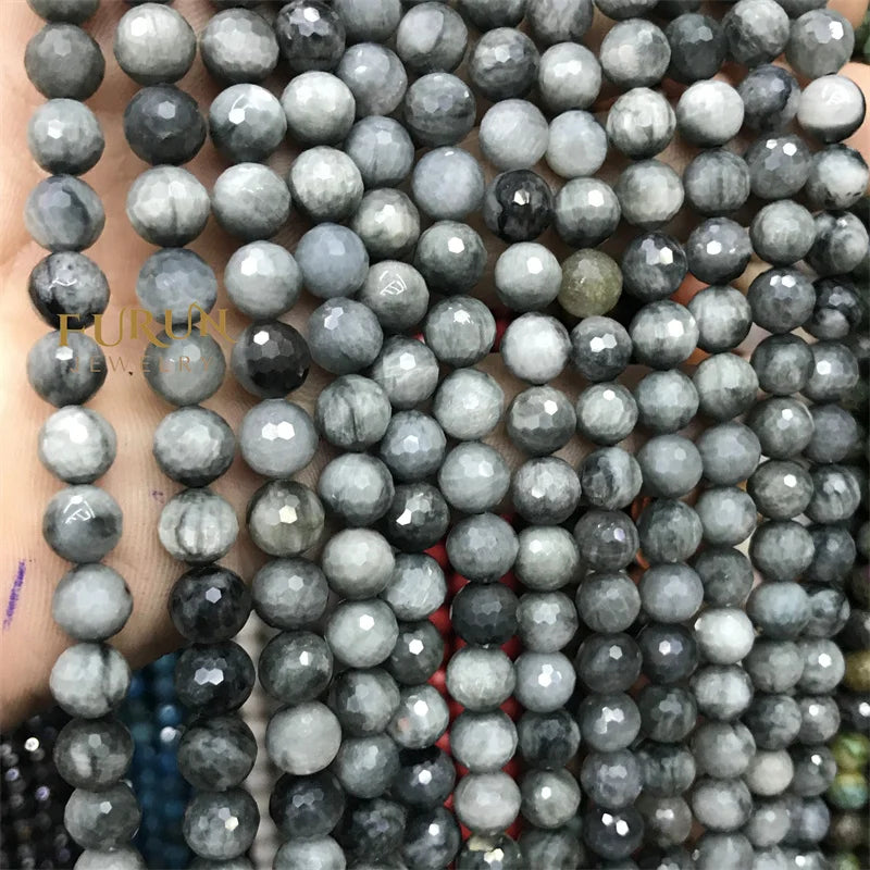 Wholesale Natural Faceted Round Hawk's Eye Beads Eagle Eye Beads Gray Tiger Eye Beads For DIY Jewelry Making