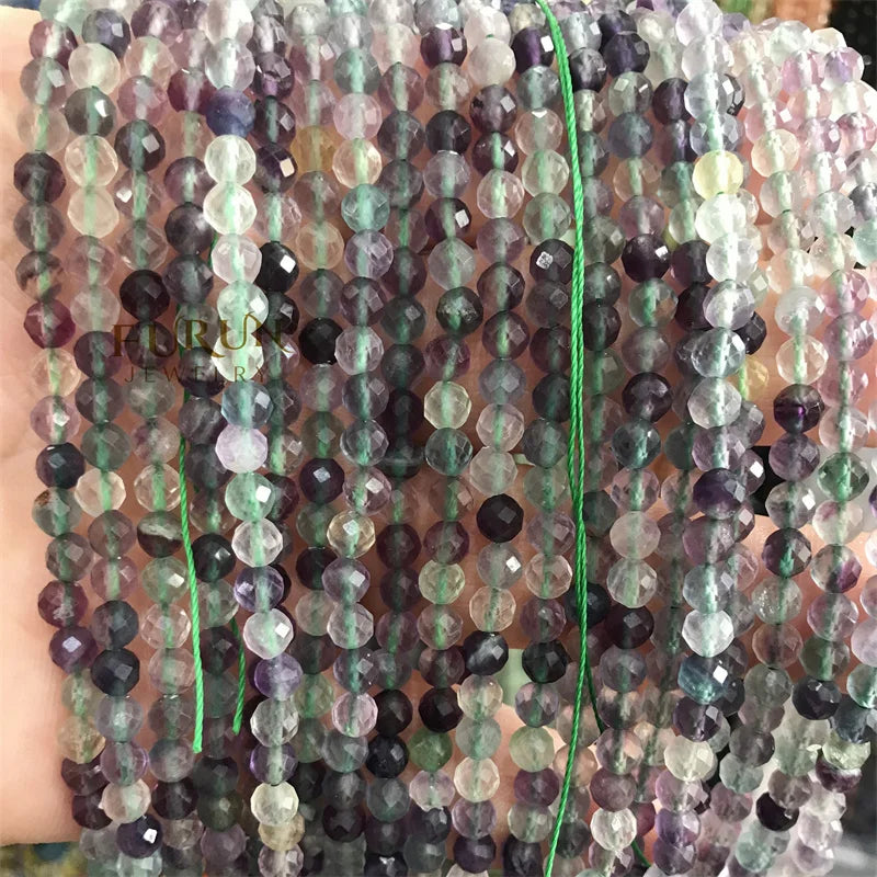 Natural fluorite Faceted Round Gemstone Beads 6MM 8MM  Loose Beads for Jewelry making Beads Supplier