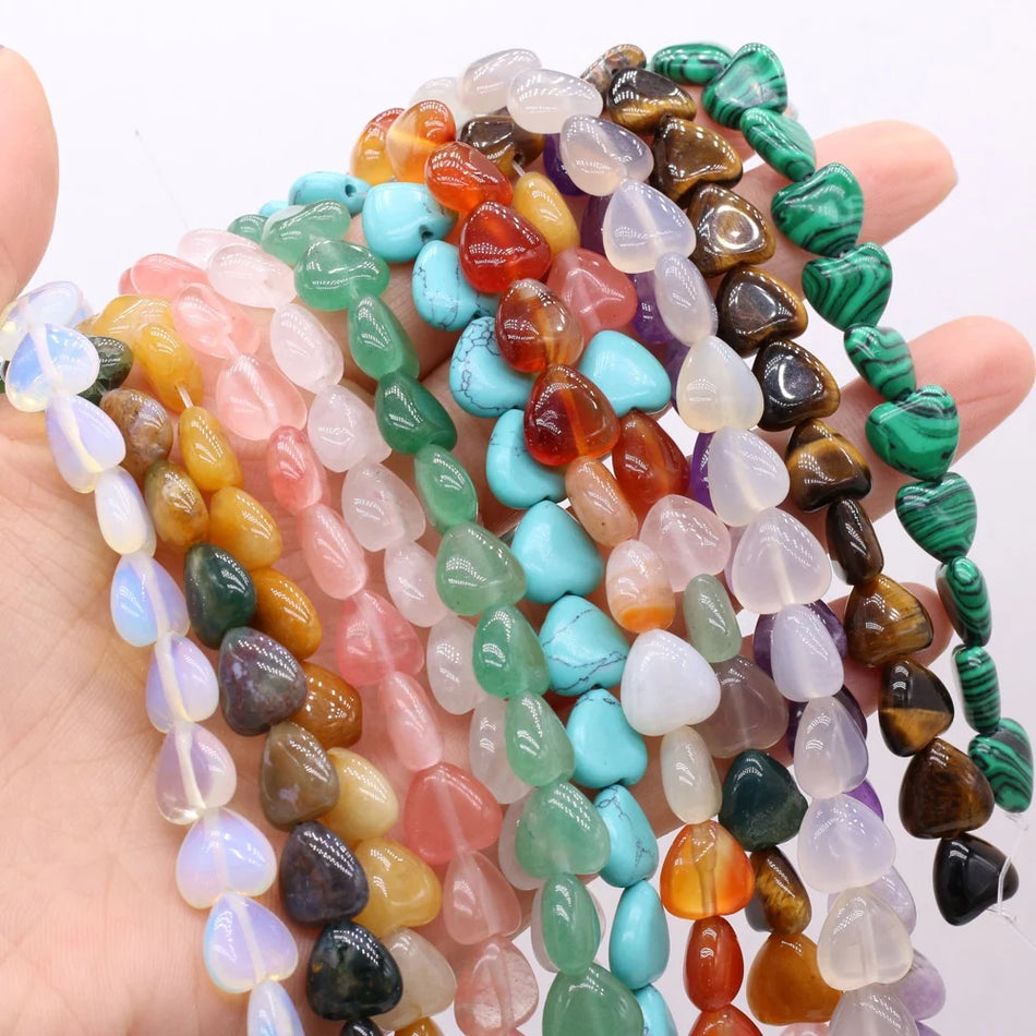 Hot Selling Love Shape Natural Gemstone Beads 10mm/12/14mm Amethyst/Tiger Eye/Agate Jasper Heart Shaped Beads