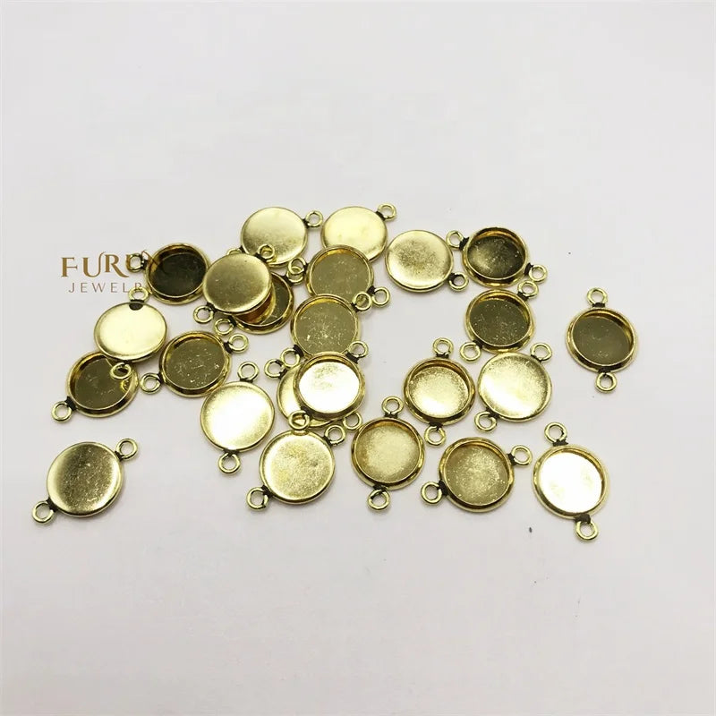 Brass Gold Plated Adjustable pendant Settings Blank Bezel Base Fit 8mm Glass Gemstone Cabochons Buttons DIY Jewelry Accessories