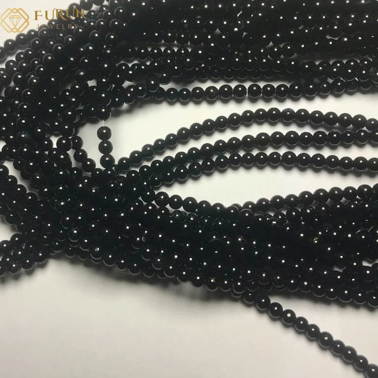 natural black agate smooth round loose beads for Jewelry Making Bracelet Necklace