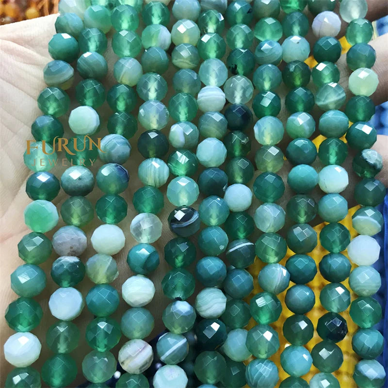 Natural Green agate Faceted Round Gemstone Beads 6MM 8MM  Loose Beads for Jewelry making Beads Supplier