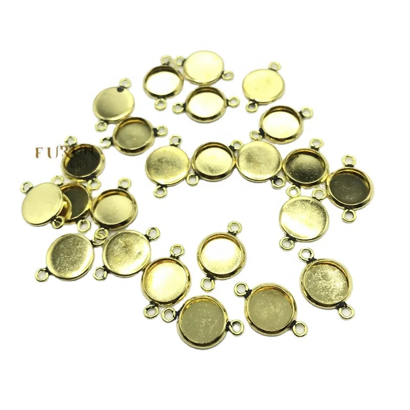 Brass Gold Plated Adjustable pendant Settings Blank Bezel Base Fit 8mm Glass Gemstone Cabochons Buttons DIY Jewelry Accessories