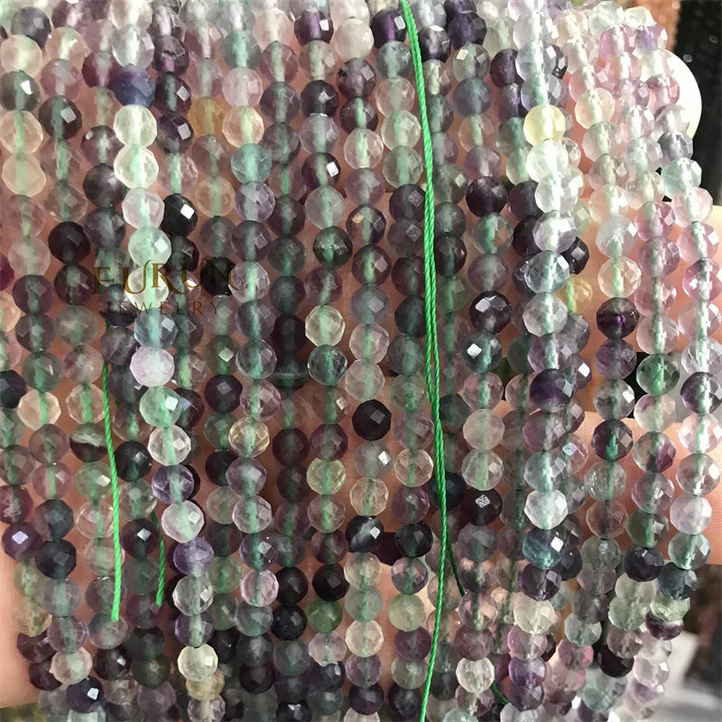 Natural fluorite Faceted Round Gemstone Beads 6MM 8MM  Loose Beads for Jewelry making Beads Supplier