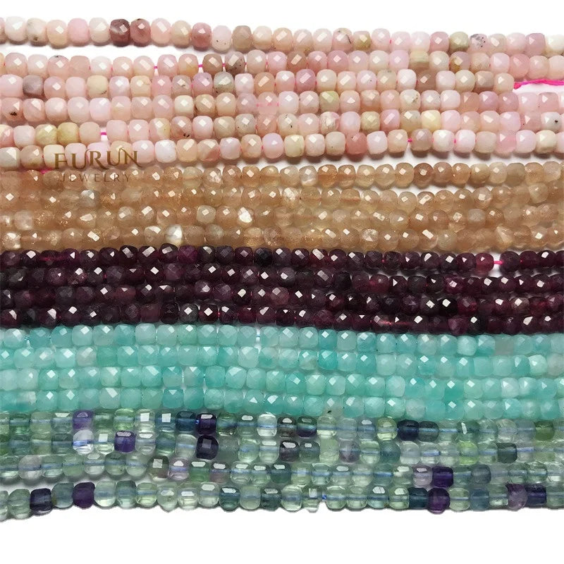 4-5mm faceted cube Squarebeads  Natural Crystal Agate Crafts Gem Bead amazonite  garnet tourmaline  Beads