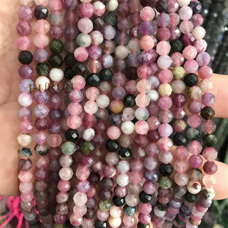 Natural tourmaline Faceted Round Gemstone Beads 6MM 8MM  Loose Beads for Jewelry making Beads Supplier