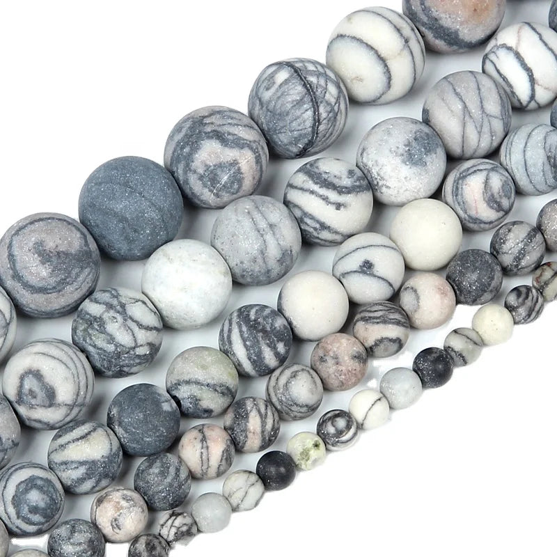 Natural Spider Black Web Jasper Stone Beads Matte Round Gemstone Beads  Natural Stone Beads For Jewelry Making